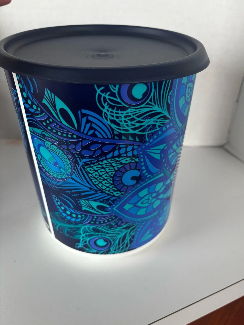 Tupperware Canister Exclusive Peacock Design 12 cup C Seal Blue